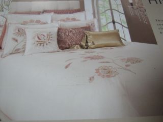   Cal King Duvet Cover Set W/ Decorative Pillow Floral Embroidery Ivory