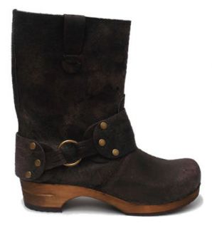 Sanita Mohawk Wooden Danish Brown Leather Clog Boots (Art 452203 