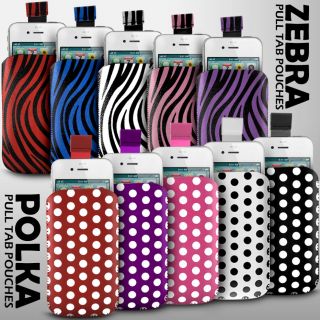 LEATHER POLKA AND ZEBRA PULL TAB POUCH FOR VARIOUS SAMSUNG PHONES