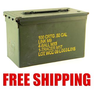 50 Cal 100 Cartridge Ammo Box Military Ammunition Metal Storage Can 