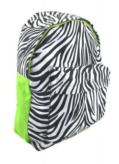Zebra Animal Print Backpack School Bag w/ Lime Green Trim & Cell Phone 