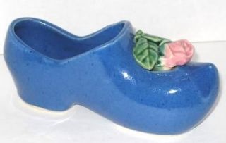 MCCOY Pottery Vintage Blue SHOE floral Slipper With ROSE Planter 