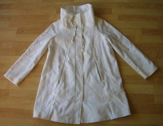 ZARA Women White Coat, Zippers, Cotton & Linen, Size S