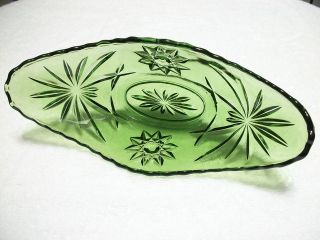 Anchor Hocking Green Glass bowl / green glass boat / green glass candy 