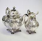 Antique Victorian Sterling Silver Ornate Teapot & Milk Jug (London 