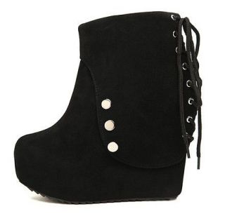   Round Toe Punk Gothic Platform Motorcycle Hidden Wedge Ankle Boots