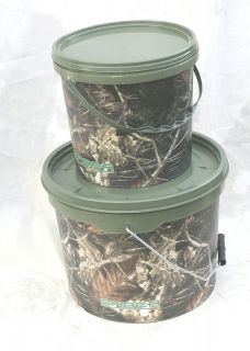 Saber 5 & 10 Litre Camo Buckets / Cammo bait bins in English branch 