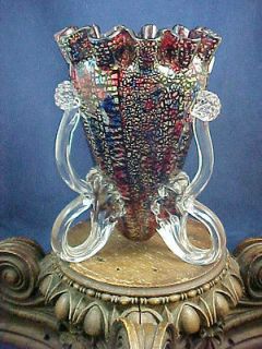 Antique Stevens & Williams Silveria Art Glass Vase Applied Prunts 
