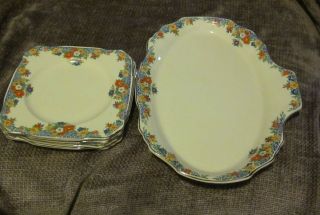 Vintage Alfread Meakin Marigold 10in by 7in Tray and Four 5in by 5in 