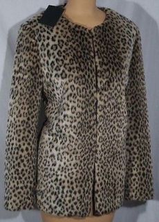 NWT ST. JOHN Knits Faux Fur Leopard Cheetah Jacket Cardigan Blazer sz 