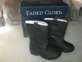 Girls Faded Glory Yoli BLACK Cowboy Style Boots NIB sz 7 School 
