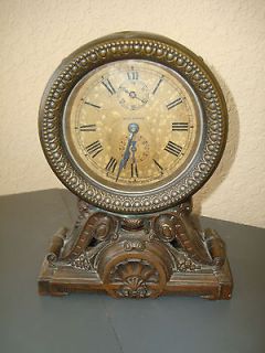 Antique Seth Thomas Brass Mantle Shelf Alarm Clock Highly Ornate Early 