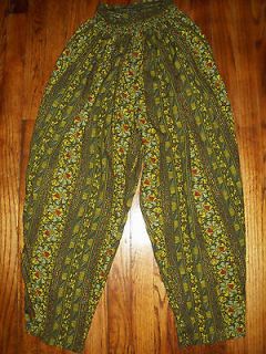 Women Triangle BALLOON PARACHUTE BLOUSY Pant sz Medium Green Yellow 