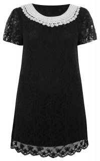 Ladies Plus Size Black Pearl Neck Lace Dress #639