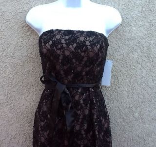 Adrianna Papell gorgeous black Lace embellishment beaded Strapless 