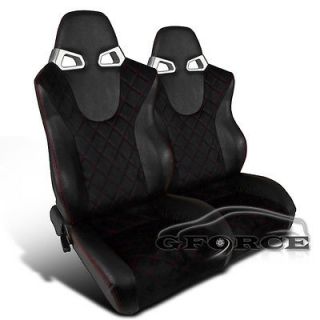   BLACK SUEDE RED STITCH GT RACING SEATS W/SLIDER (Fits Acura CL