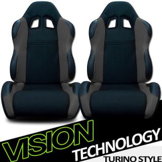 2x LH+RH Black/Orange Fabric & PVC Leather Reclinable Racing Seats 