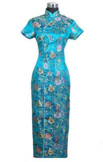 Chinese WomenTraditional Flower Blue Evening Dress Cheongsam SzS 3XL 