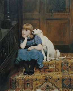   , Sympathy, 1877 Painting, Young girl w/ dog, Giclee ART, 16x13