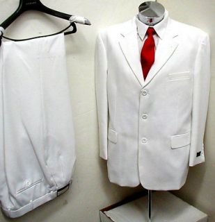 New Mens 3 Button White Dress Suit Jacket& Pants 62R 62 Single 