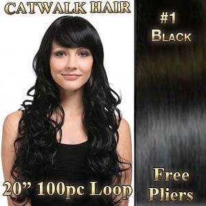 100pc 20 Easy Loop Micro Ring Remy Human Hair Extensions #1 Jet Black 