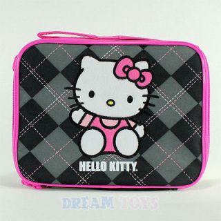 Sanrio Hello Kitty Black Argyle Print Lunch Bag   Box Case Girls 