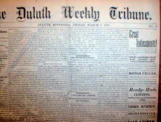 Original 1879 newspaper DULUTH WEEKLY TRIBUNE Minnesota   135 years 