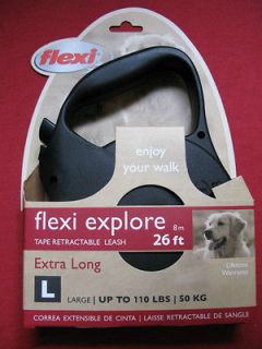 FLEXI EXPLORE LONG RETRACTABLE TAPE DOG LEASH 26FT 110LB ,NEW MADE IN 