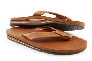 MENS RAINBOW SANDALS LEATHER DOUBLE LAYER Tan Brown Smooth Leather 