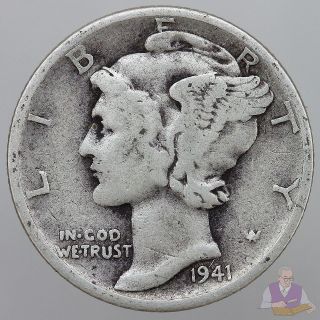 1941 Mercury Dime 90% Silver Very Good VG US Coin
