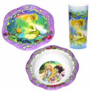 Disney TinkerBell Plate Bowl Cup 3pc Dining Dish Set