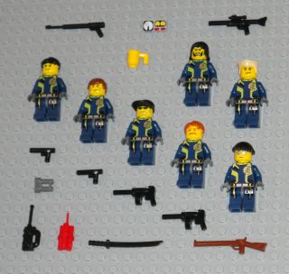 LEGO Minifigures 7 Agents Army Soldiers Machine Gun Weapons Guys 