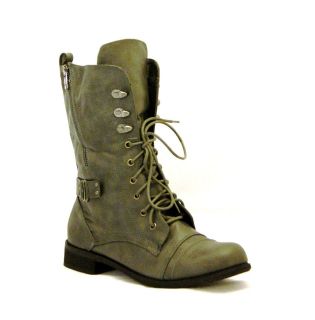 LADIES/WOMENS LACE UP MILITARY ARMY BOOTS KHAKI SIZE3 8