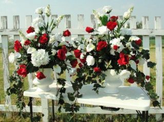 Silk Flower Arrangements Church Pew Wedding Altar Vases Red White 