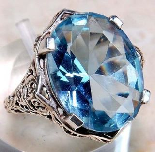 9CT Aquamarine 925 Solid Sterling Silver Victorian Style Filigree Ring 