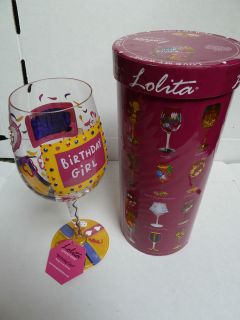 LOLITA SANTA BARBARA 15 oz. WINE HAND PAINTED GLASS FOR BIRTHDAY GIRL 