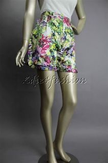 820 New with Tag ERDEM Silk Satin Floral Ruffle High Waist Shorts 