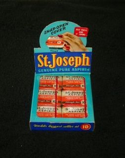   JOSEPH ASPIRIN COUNTER DISPLAY HOLDER. PLUS 1 DOZEN ASPIRIN TINS