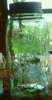   Primitive ONE GALLON Masons Patent Nov 30th 1858 Canning Fruit Jar