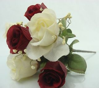 84 Silk Crinkle Roses BURGUNDY CREAM Wedding Flowers BULK Artificial 
