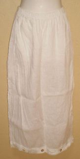 BODIL 100% Linen White Long Skirt Sz M Button detail hem