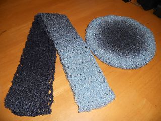 NEW Handmade Original Hat & Scarf BOUCLE SCARF & BERET Shades of Blue 