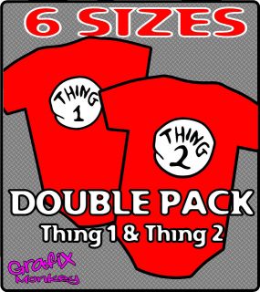 Red baby vest twin pack Thing 1 & Thing 2 6 sizes. funny vest 