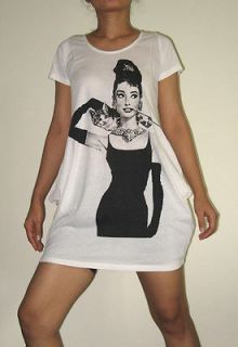 Audrey Hepburn Starred Icon Printed Long Top Mini Dress