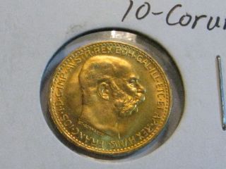 1912 BU GOLD 10 Coruna. Austria. AGW .09802 troy oz.