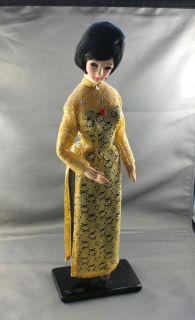 VTG Bupbe Bach Tuyet 1960s Made in Vietnam Doll Yellow & Black Dress 