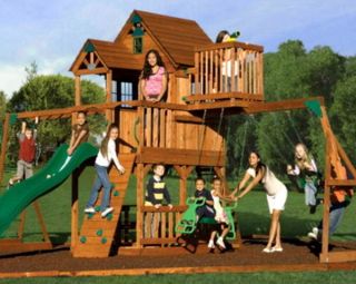 NEW BIG 9 KID Cedar Wood Fort Playground Slide Monkey Bars Swing Set 