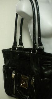 Genna De Rossi Black Patent BELTED SHOPPER Tote HOBO Handbag Purse 