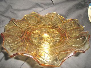 BAGLEY ROSES AND LEAF ART DECO AMBER GLASS CAKE STAND