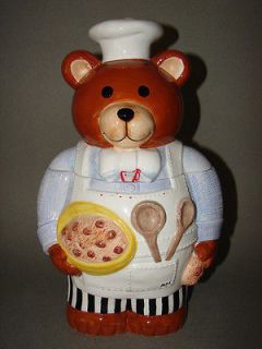   Cookie Jar Brown Teddy Bear Baker 1996 Bakery Chef Hat Apron MINT